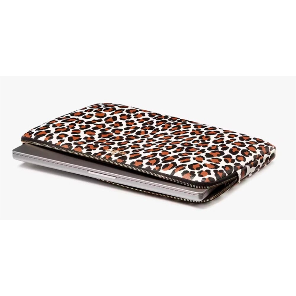 S Kate Spade Madison Spotted Leopard Universal Laptop Sleeve KI379 NWT Leopardo - Picture 2 of 6